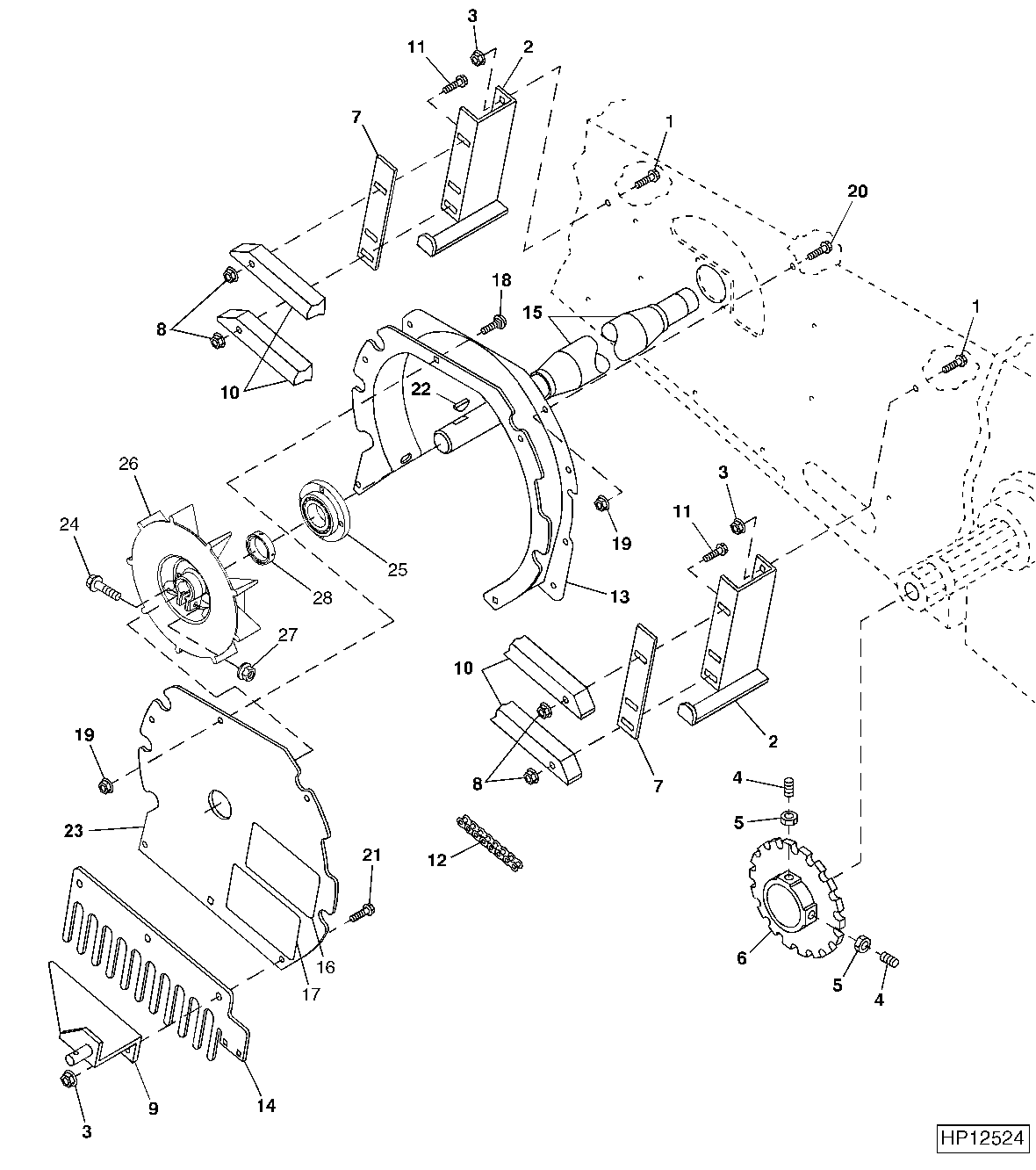 FEEDER CONVEYOR DRIVE CHAIN, TIGHTENER AND GUIDES