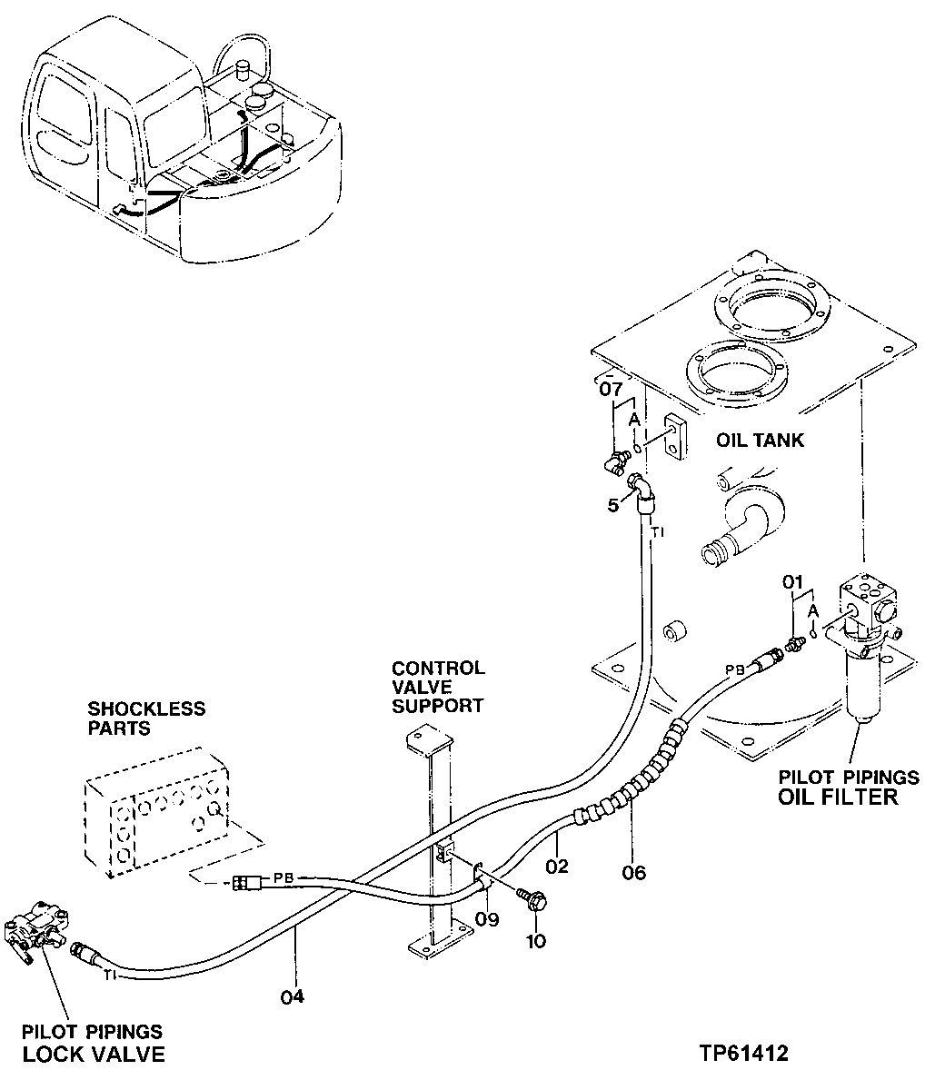 PILOT HOSES (RESERVOIR TO FLOW REGULATOR, SHUT-OFF VALVE TO FILTER)