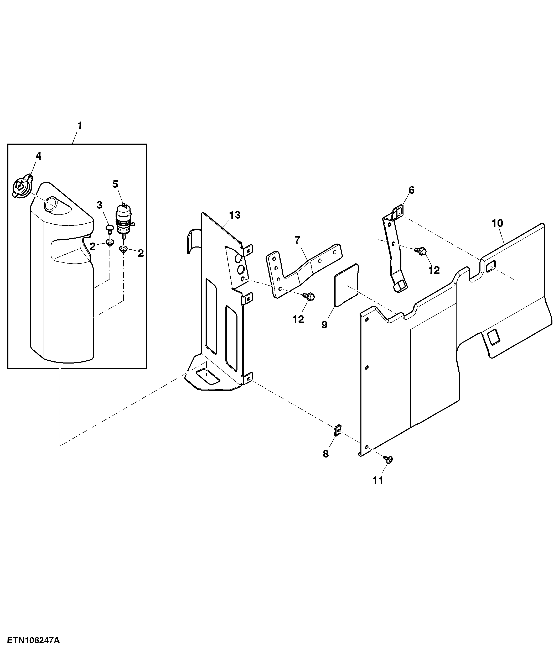 Reservoir, Windshield Washer, W/ Panel, W/ Front Loader