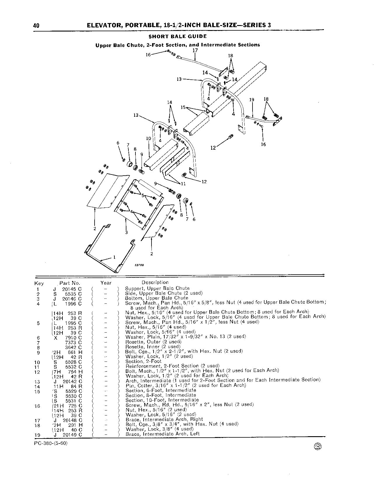 Short Bale Guide Upper Bale Chute, 2-Foot Section, and Intermediate Sections