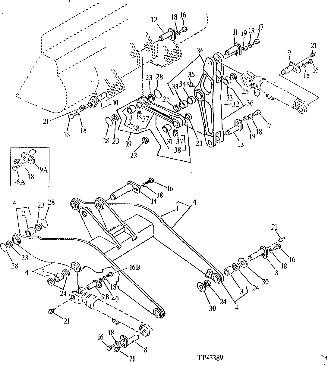 LOADER BOOM FRAME, LINKAGE, LIFT CYLINDER AND BUCKET CYLINDER