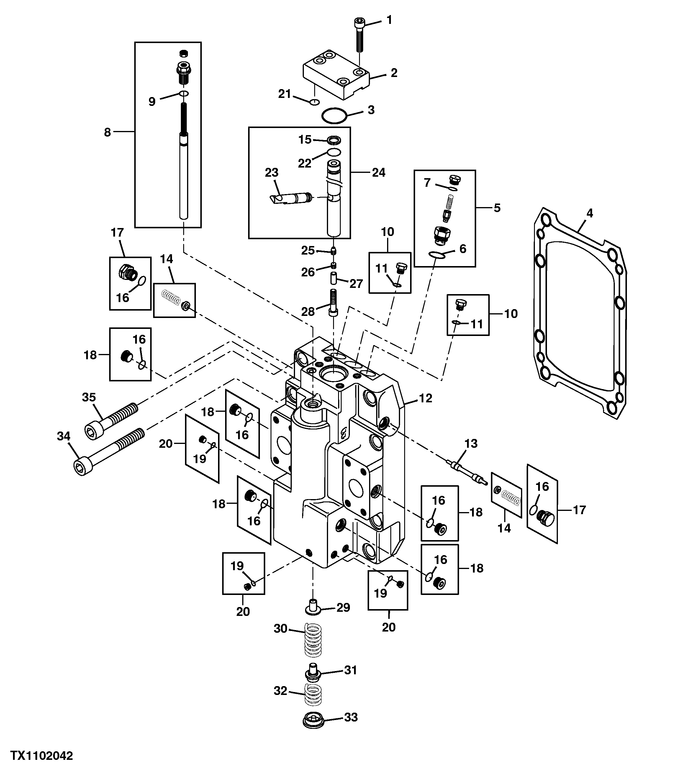Hydrostatic Track Drive Motor Components, End Cap and Feedback Spring