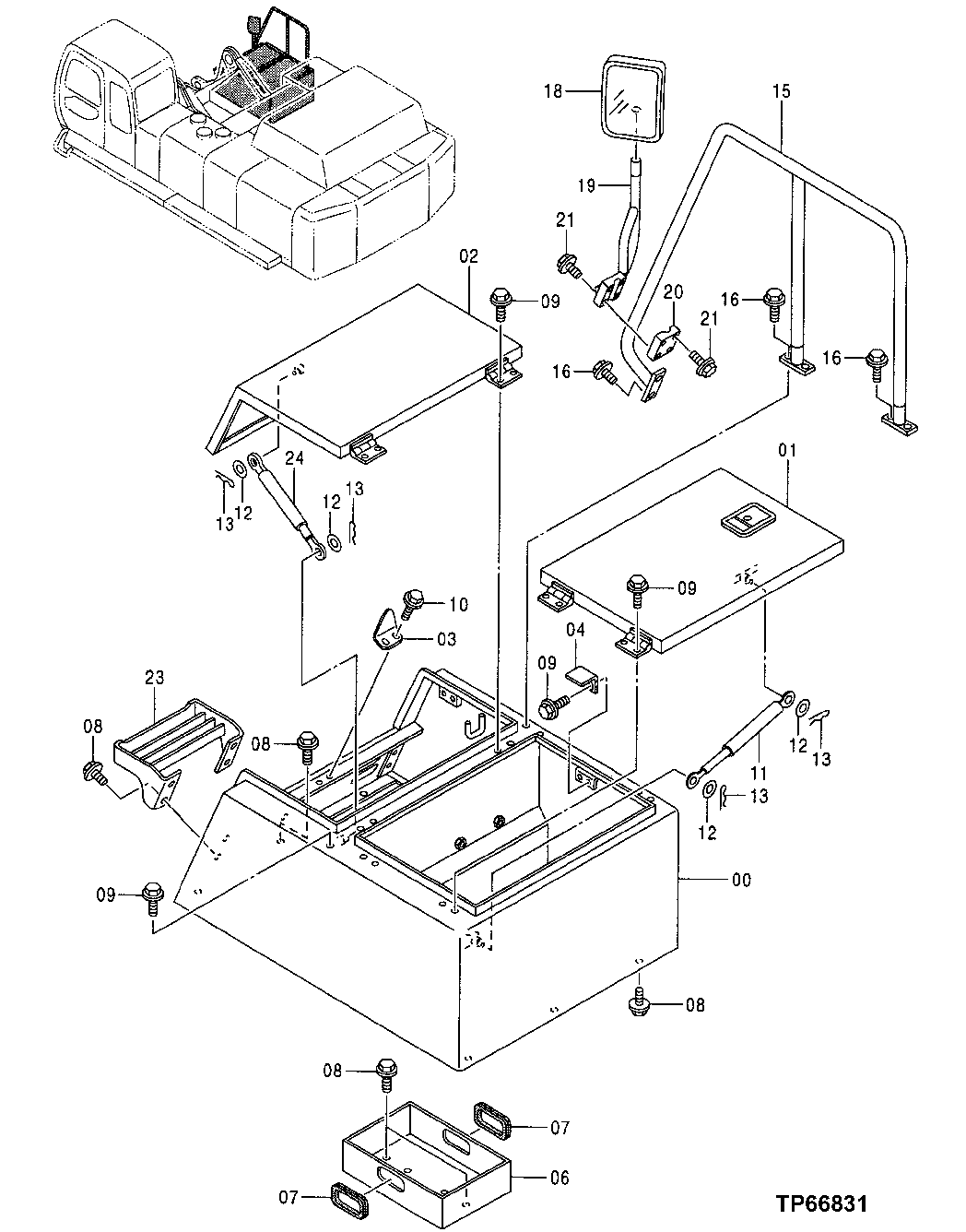 TOOL BOX, BATTERY COVER AND RIGHT REARVIEW MIRROR