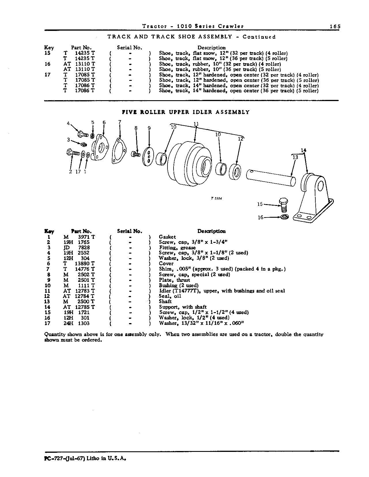 Five roller upper idler assembly