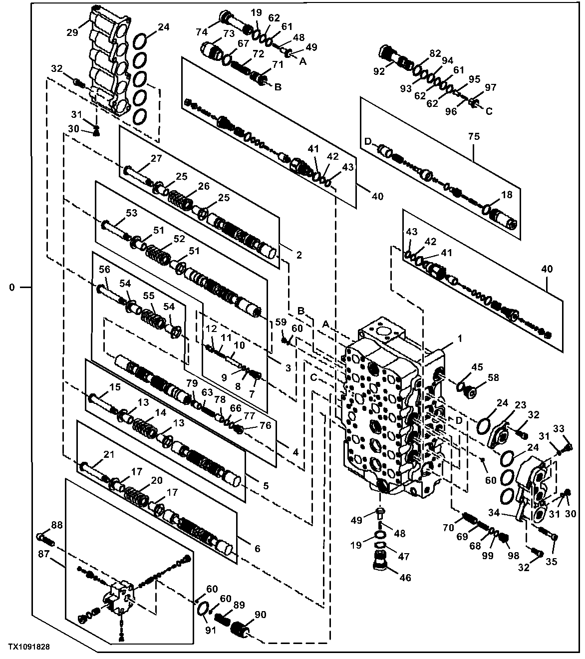 Control Valve Body and Spools, 5-Spool Side