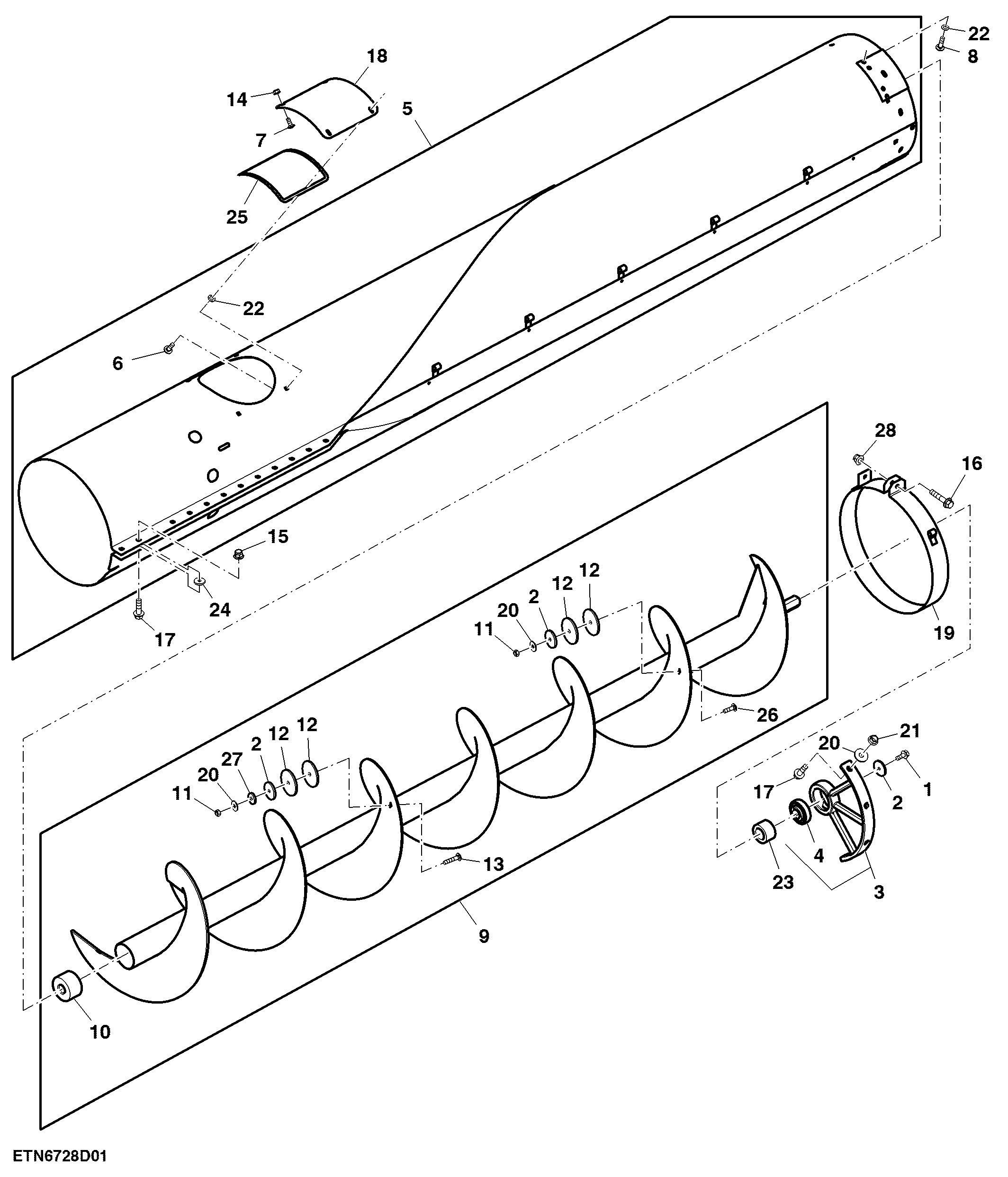 Outer Unloading Auger, High, 5.6 m (18.5 ft)