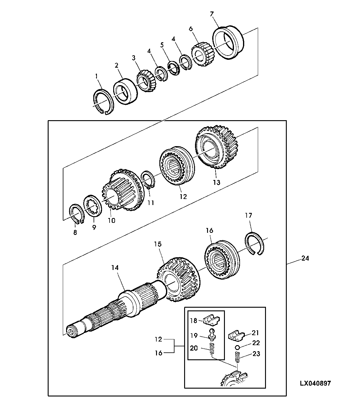 TRANSMISSION DRIVE SHAFT AND SYNCHRONIZING PARTS