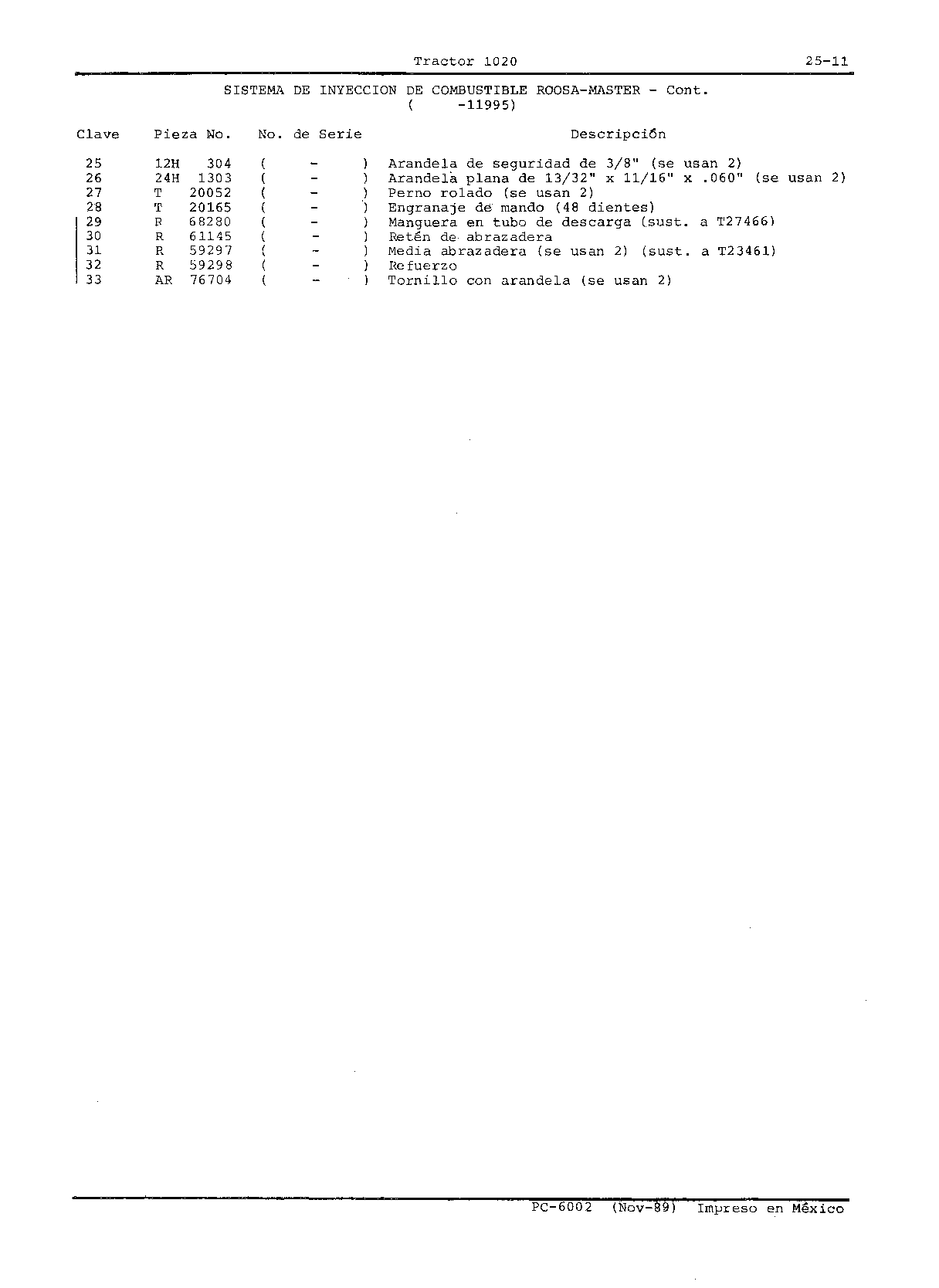 Sistema de Inyeccion de Combustible Roosa-Master (Continued)