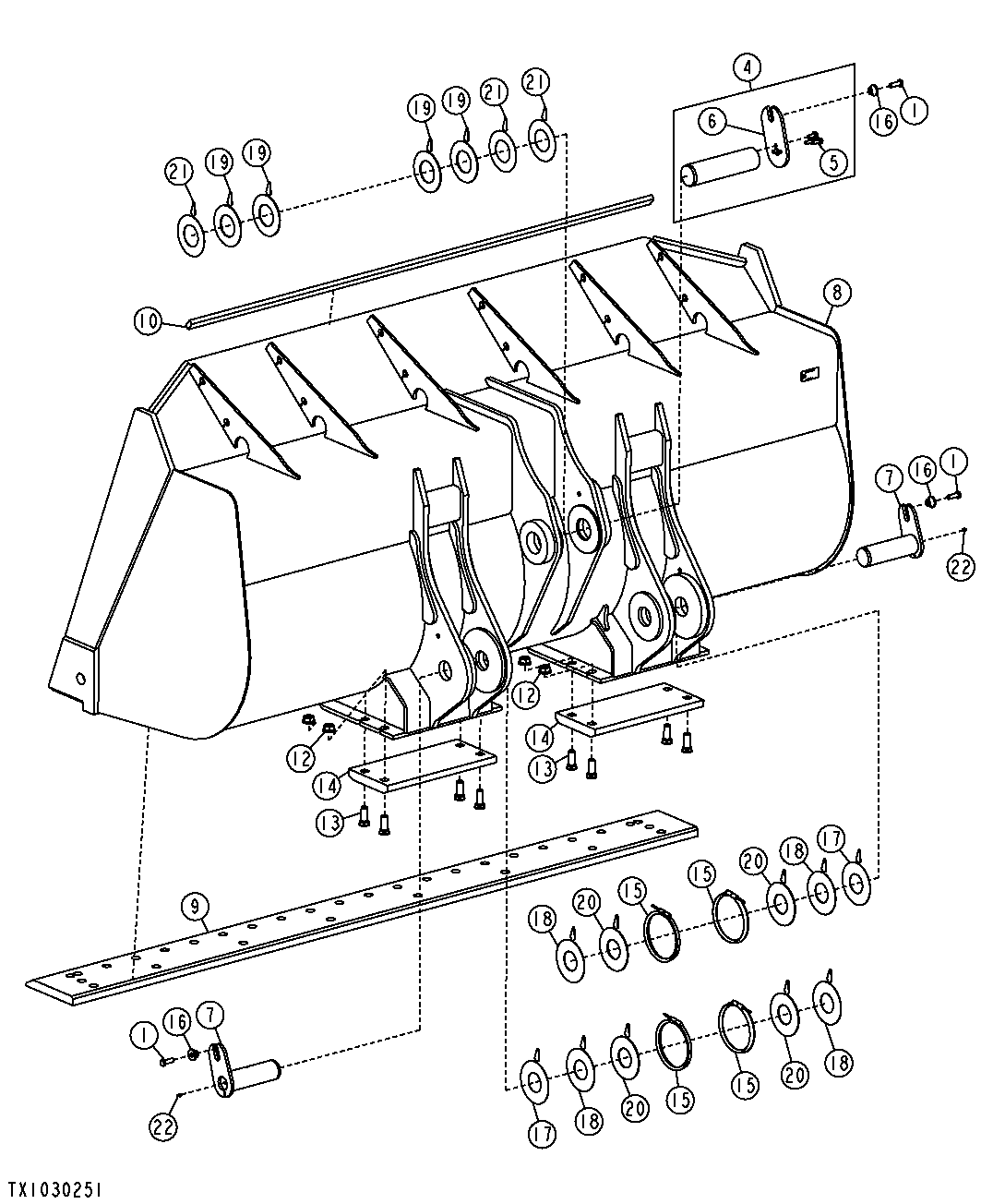 LOADER BUCKETS, BUCKET PINS AND CUTTING EDGE (STD) (SN 612700-616686)