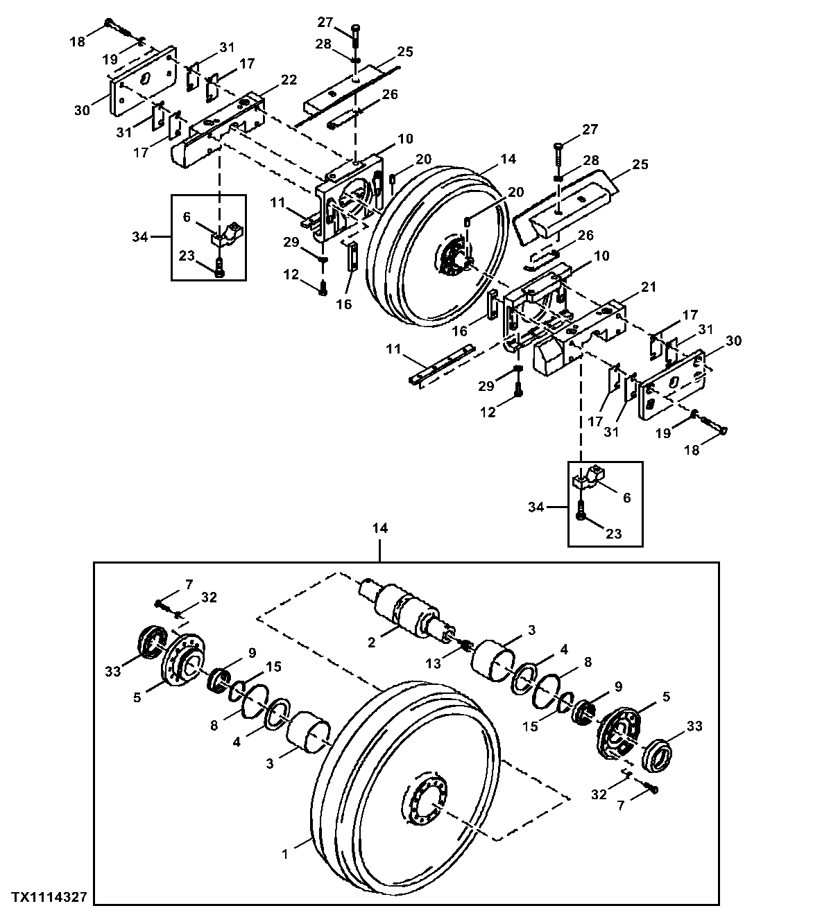 TRACK IDLER, IDLER SHAFT, BRACKETS AND GUIDES