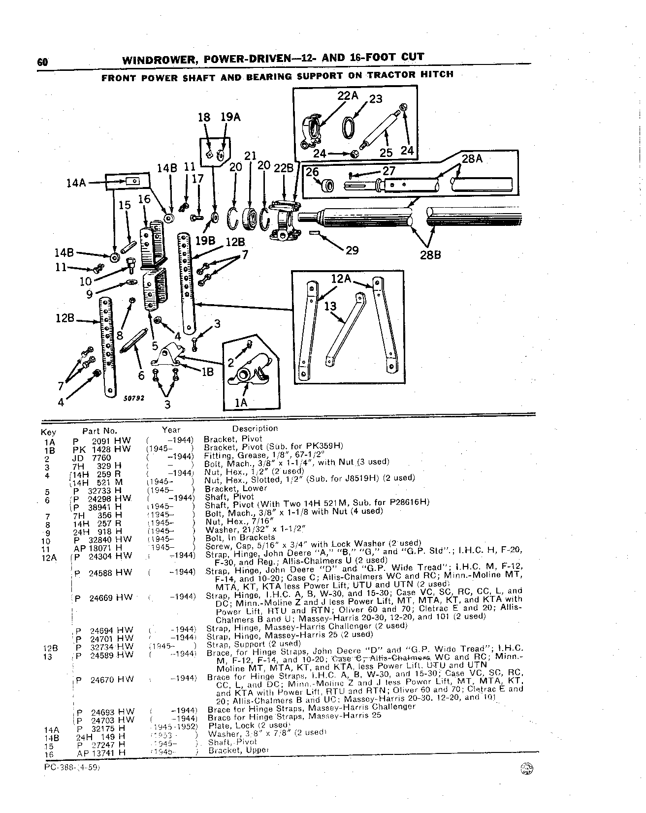Shaft, Power, Front and Bearing Support on Tractor Hitch