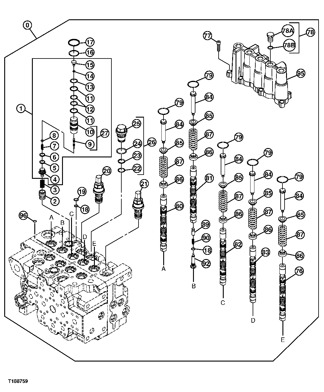 CONTROL VALVE COMPONENTS (TOP SPOOLS, 5-SPOOL SIDE)