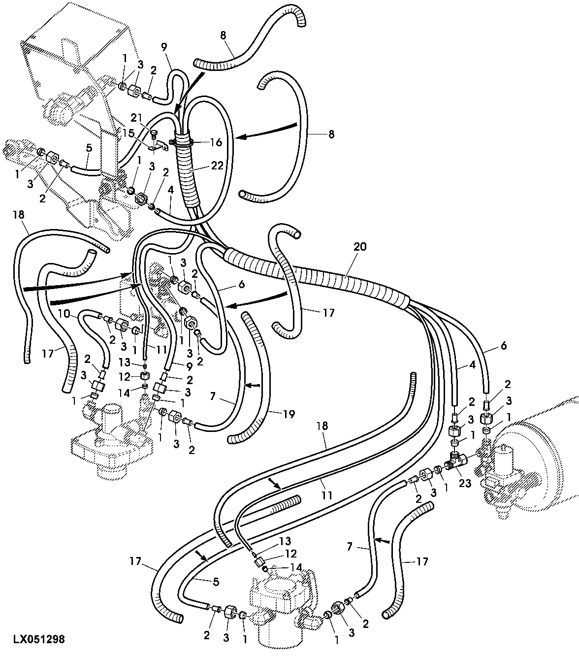 TRAILER AIR BRAKE LINES (2-LINE PLUS 1-LINE SYSTEM) FOR TRACTORS WITH FRONT WHEEL BRAKES