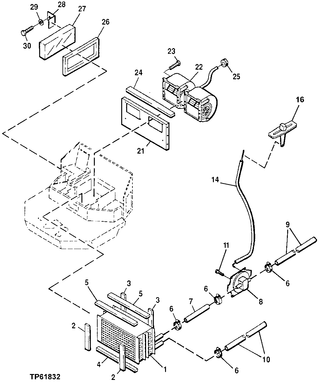 HEATER, HEATER HOSES AND TEMPERATURE CONTROL CABLE (WITH CAB)
