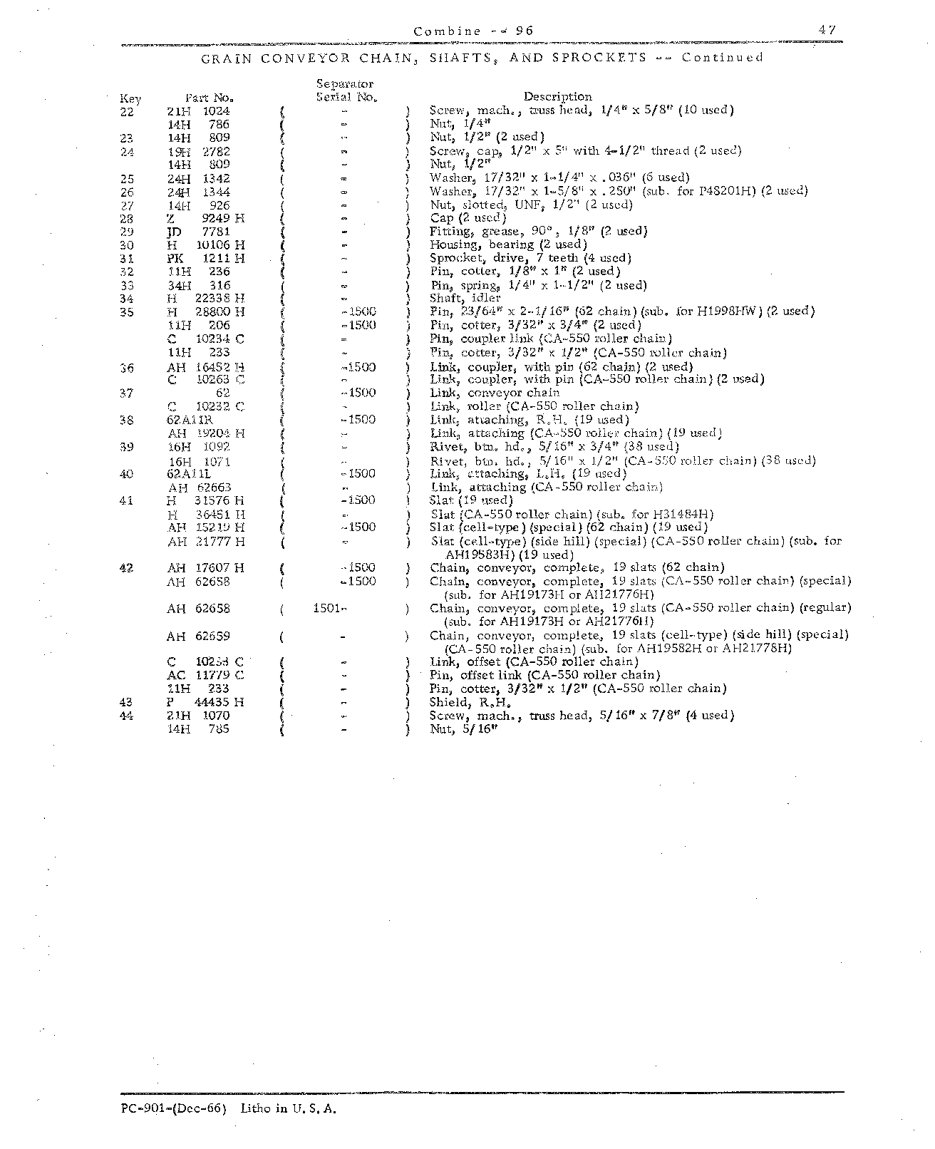 Beater, Platform Electromagnetic Clutch, Grain Conveyor Chains and Bottoms (Continued)