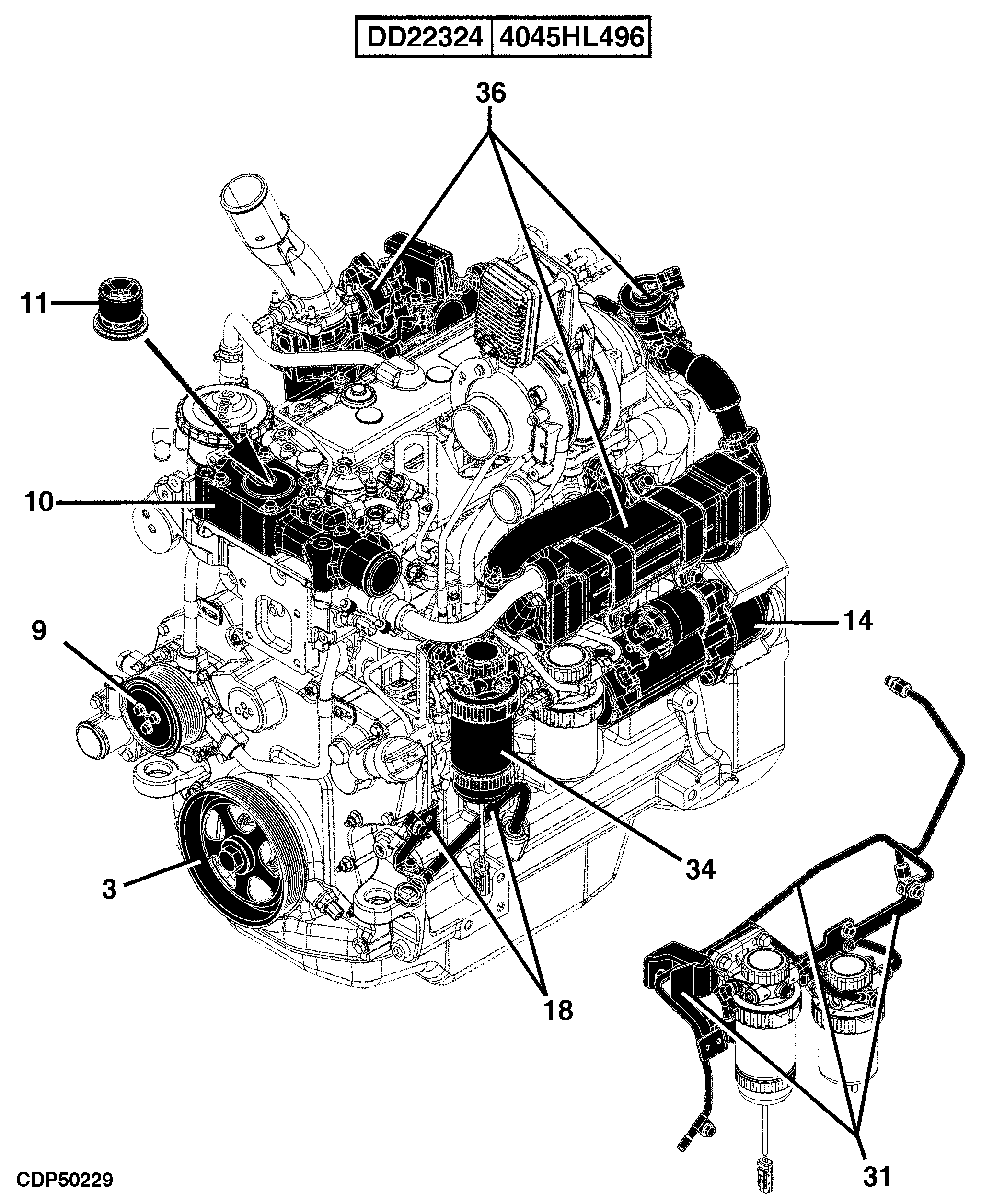 24 Engine 4045HL496-DD22324-DD22368-PE11447-DD22362-ETN97385-ETN97386-ETN108617-ETN108618-ETN110955-ETN110956-ETN97384-ETN108616-ETN110954
