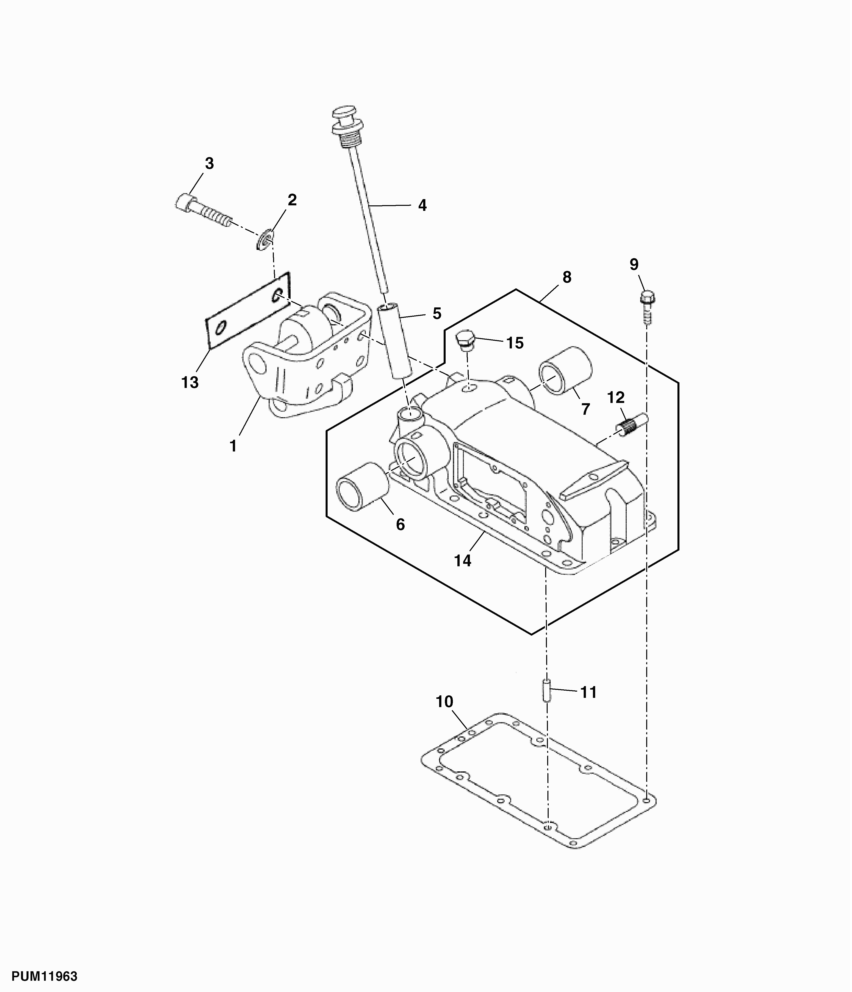 Rockshaft Housing, Dipstick And Center Link Bracket