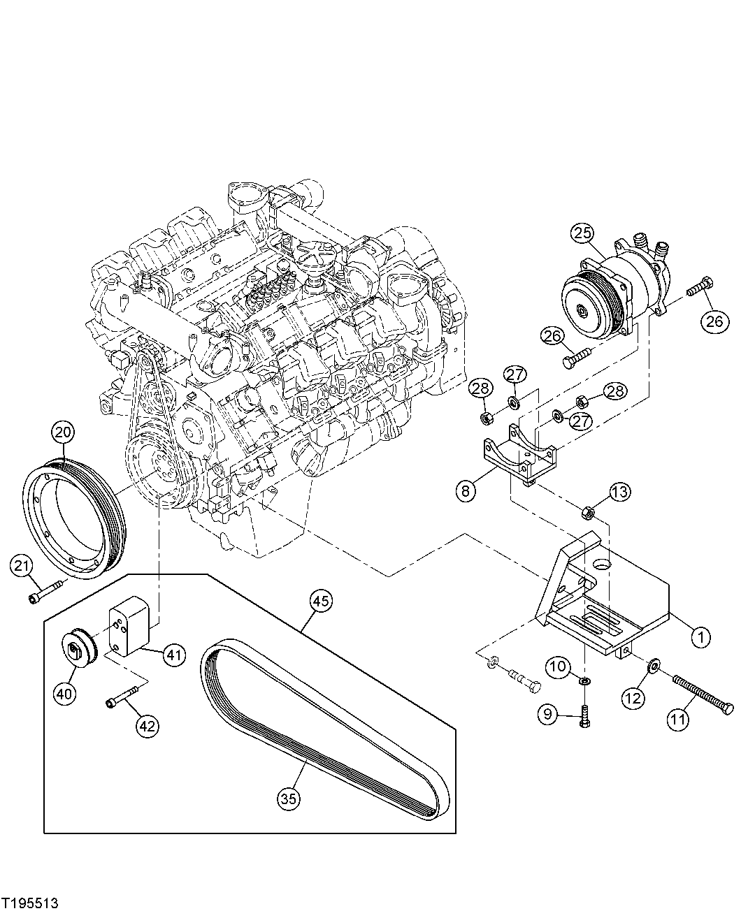 Air Conditioner Compressor, Drive Belt, Pulley And Mounting Brackets (S.N. 005362-)