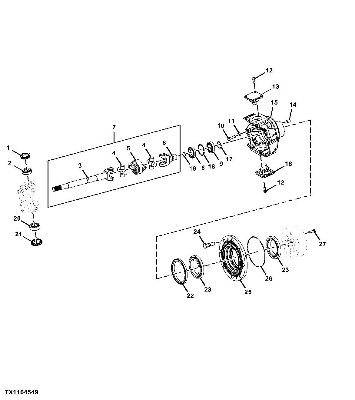 Front Axle Housing Hubs, Shafts, and Universal Joints with MFWD