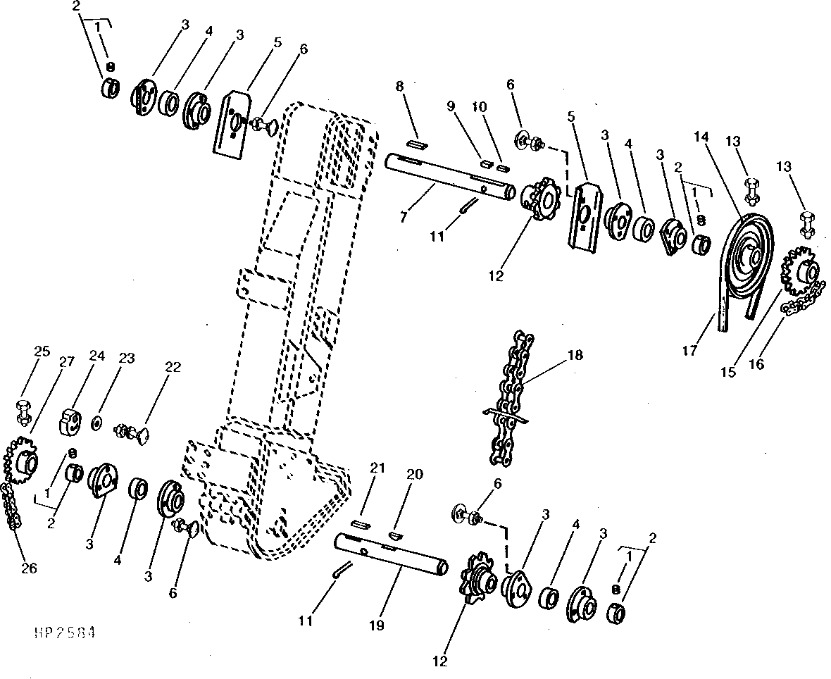 CLEAN GRAIN UPPER ELEVATOR SHAFTS, SHEAVE, AND SPROCKETS ( - 610400)
