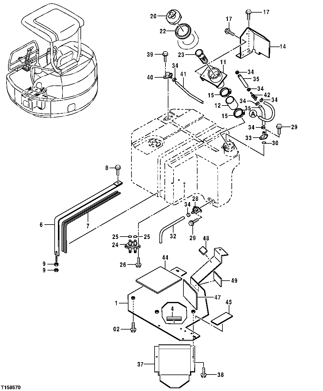 FUEL TANK SUPPORT, FILLER CAP, AND STRAINER
