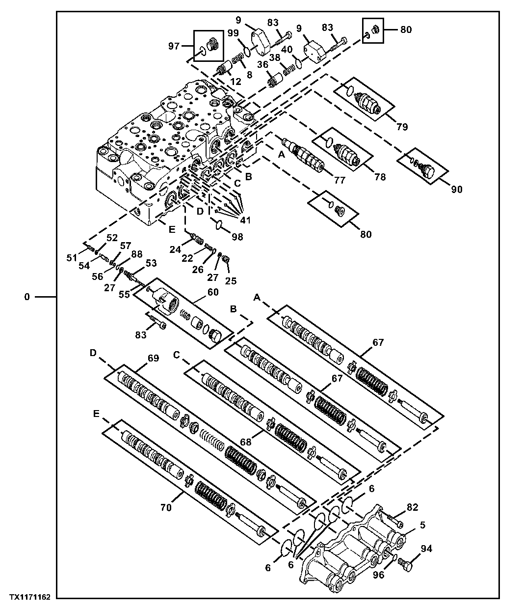 Control Valve Body and Spools, 5 Spool Side