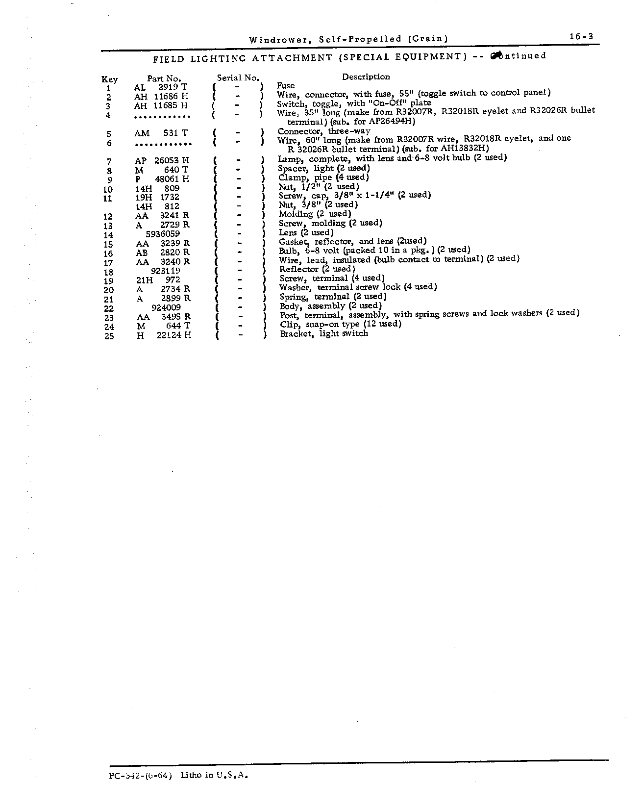 Field Lighting Attachment (Special) (Continued)