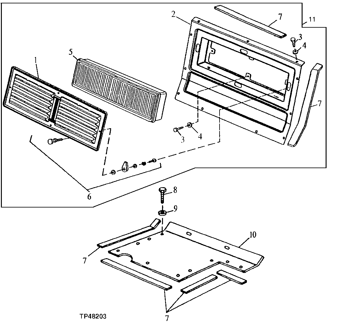 CAB REAR PANEL AND RECIRCULATION FILTER (550375 - )