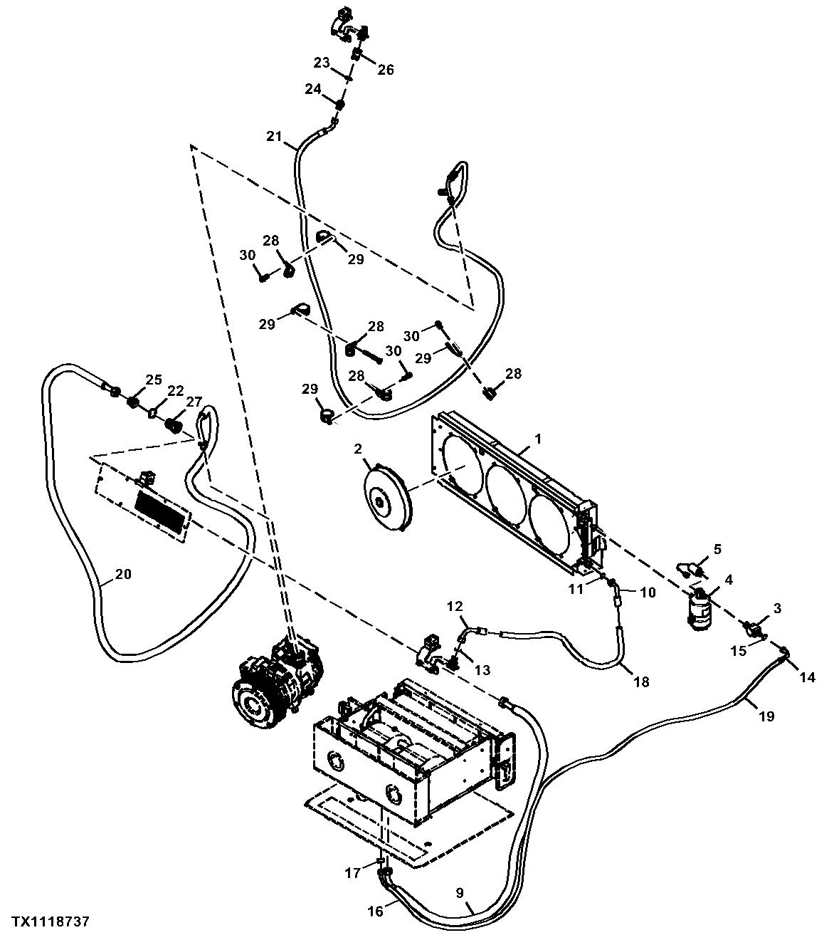 Air Conditioning Condenser, Condenser Fan, Receiver Dryer, and Hoses