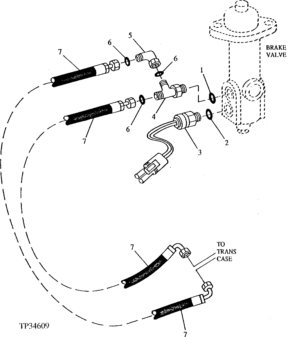 BRAKE VALVE LINES TO TRANSMISSION CASE (543490 - )