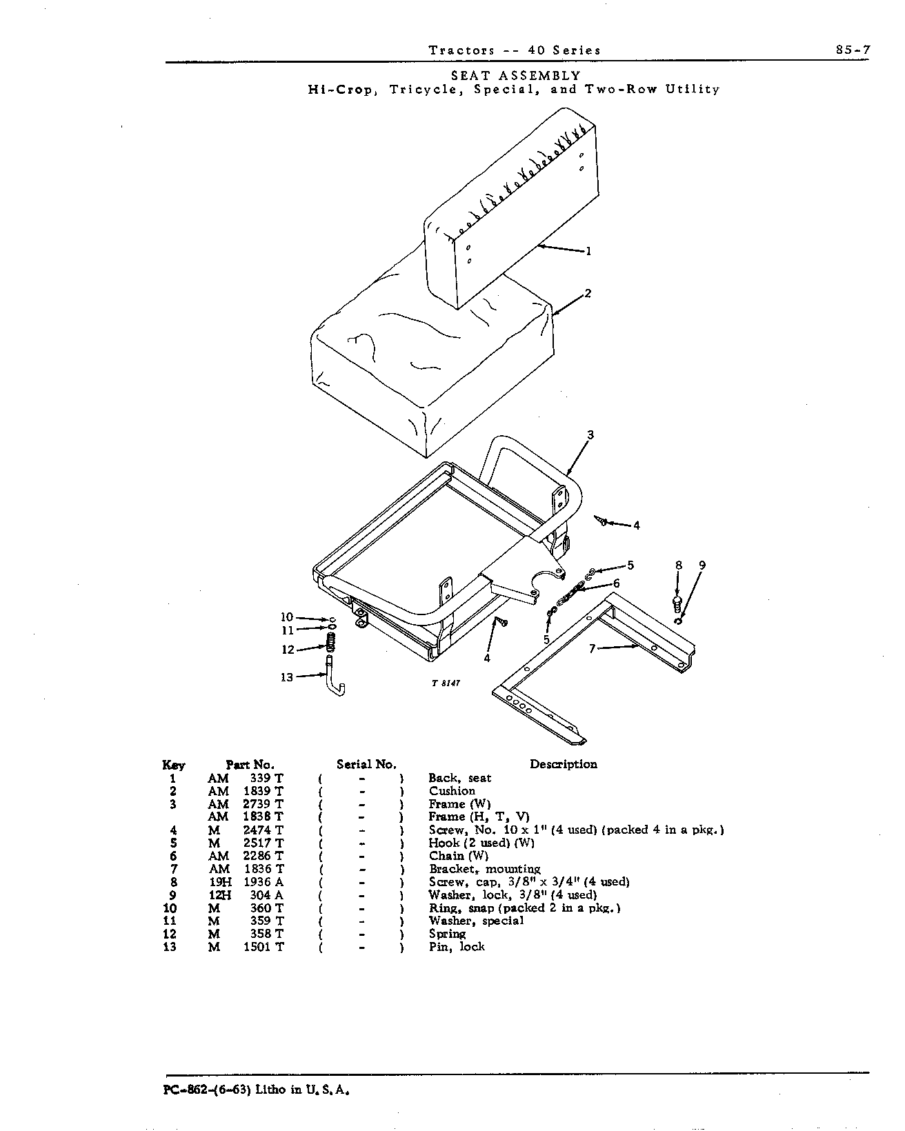 Seat assembly (H, T, V, W)