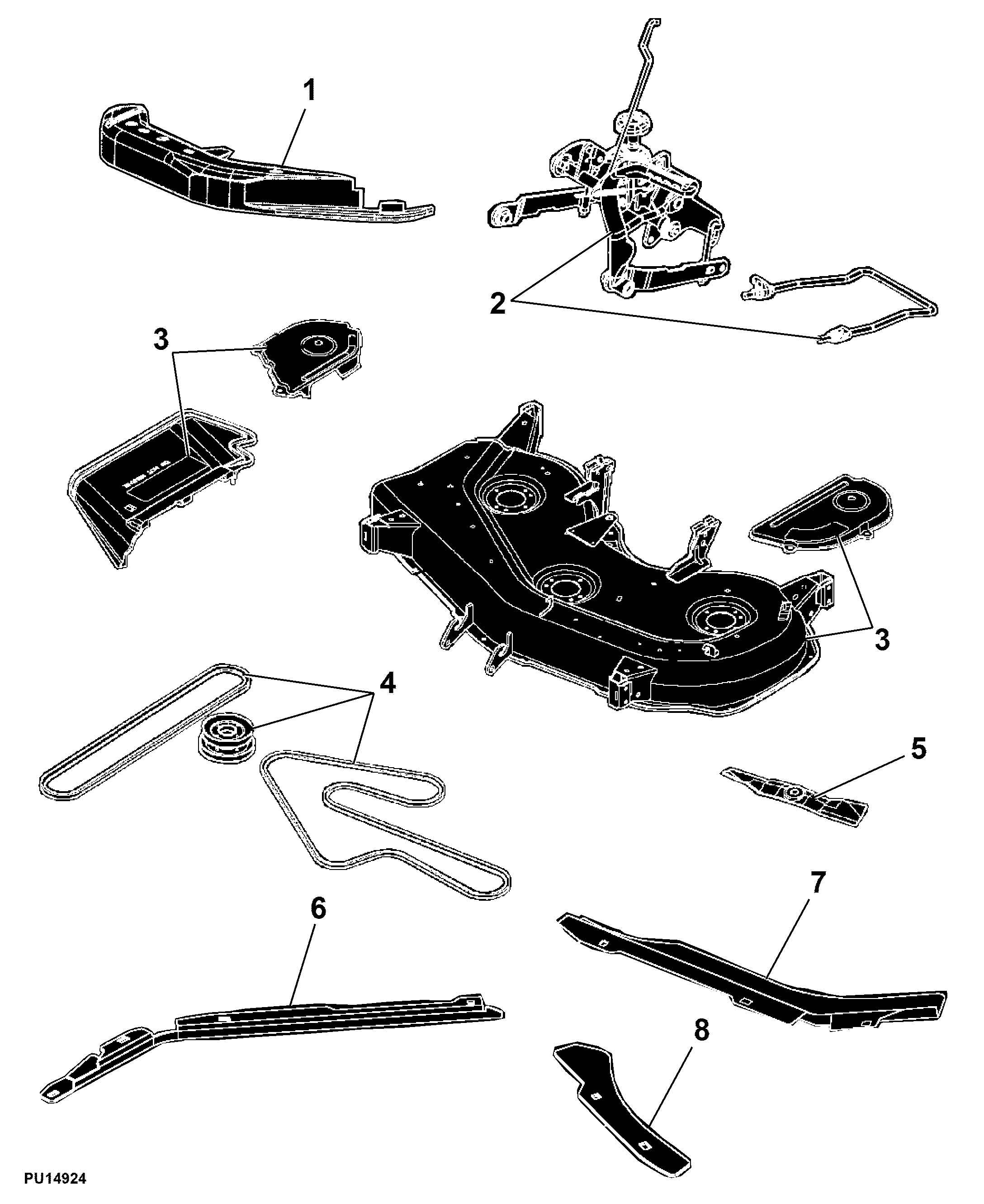 83 Mower Deck and Lift Linkage, 48X inch, Rotatable Anti-Scalp Wheels