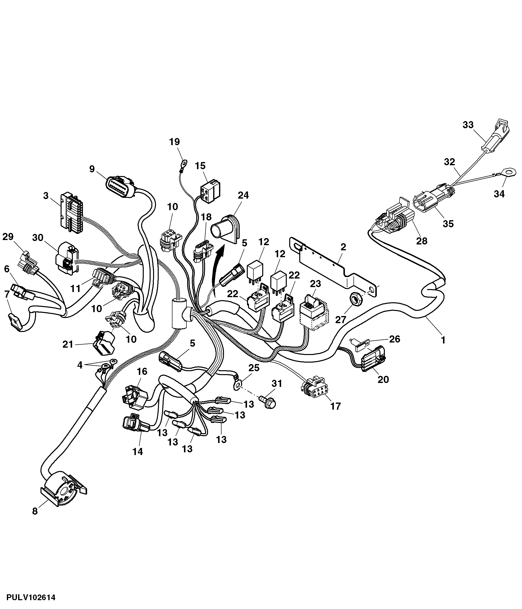 Front Console Wiring Harness, Power reverser Cab (PR) (347000 - )