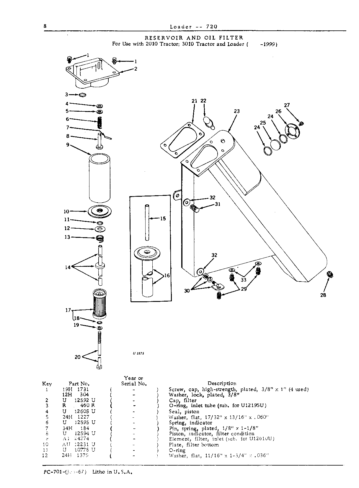 Filter, oil, reservoir