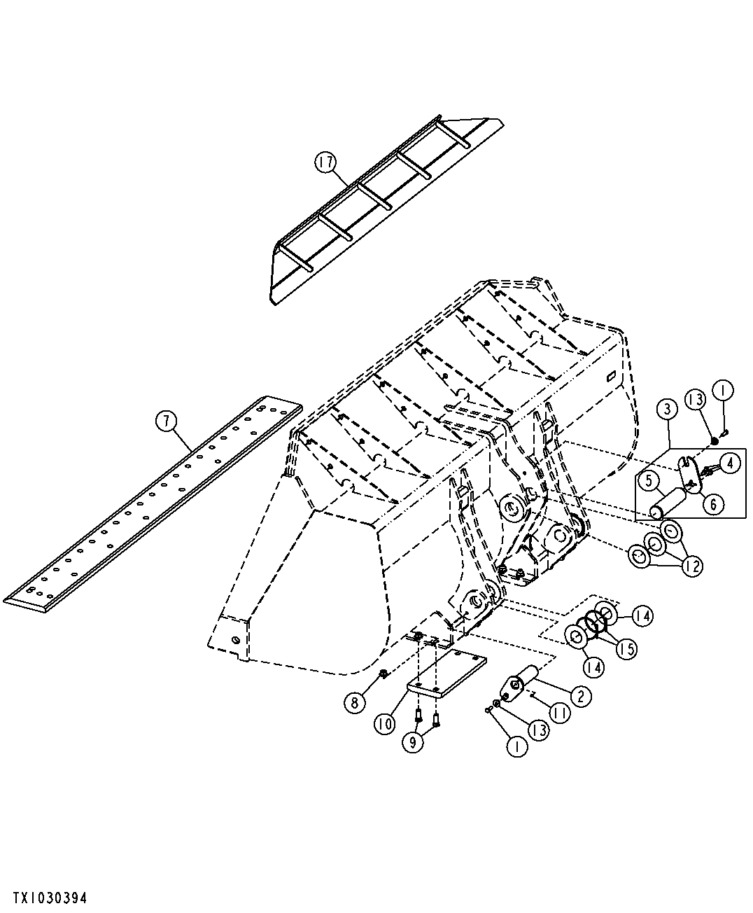 BUCKET PINS AND CUTTING EDGE(WELD-ON SPILLGUARD)(SN-612710)
