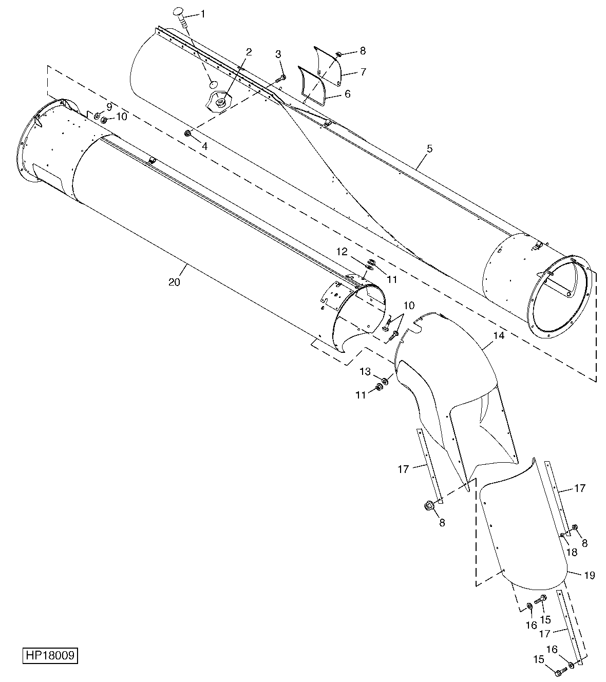 HORIZONTAL UNLOADING AUGER HOUSING (21.5 FT.) (EXPORT)