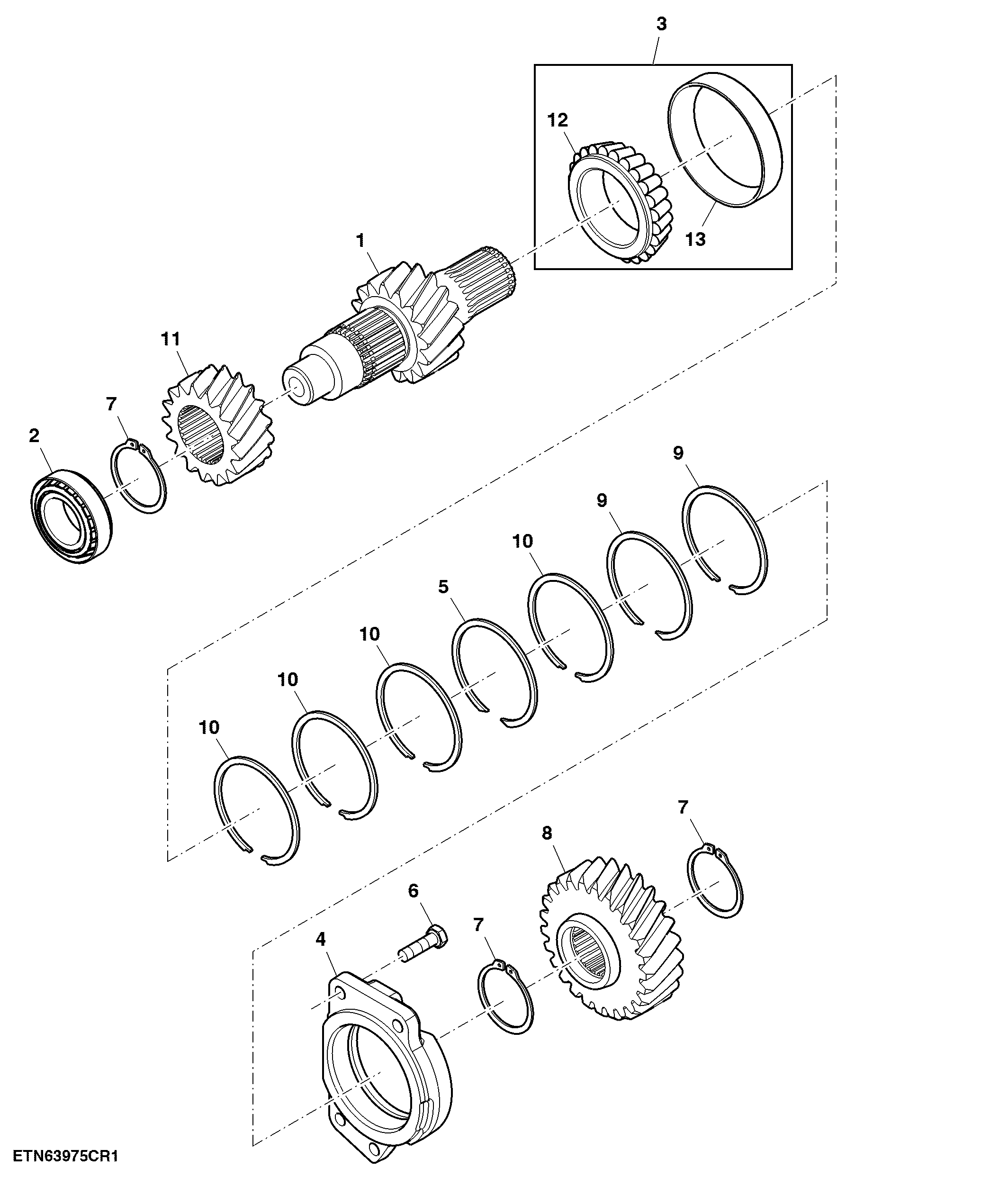 Countershaft, Rear PTO, 3-Speed, 540 / 540E / 1000