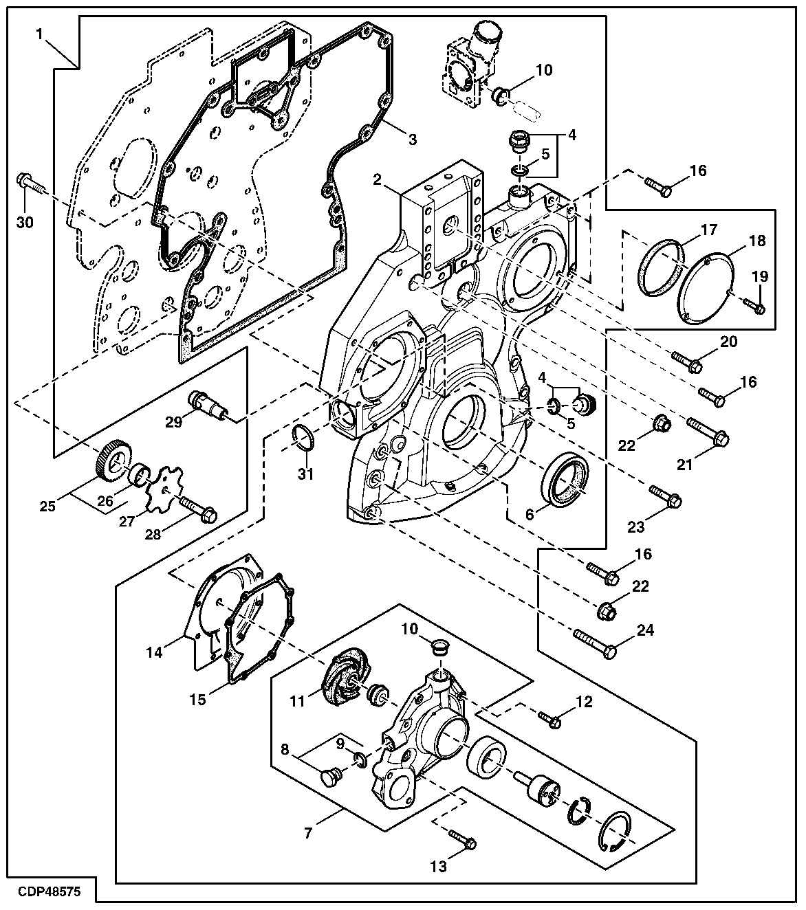 4429 TIMING GEAR COVER, WATER PUMP, LOWER IDLE GEAR