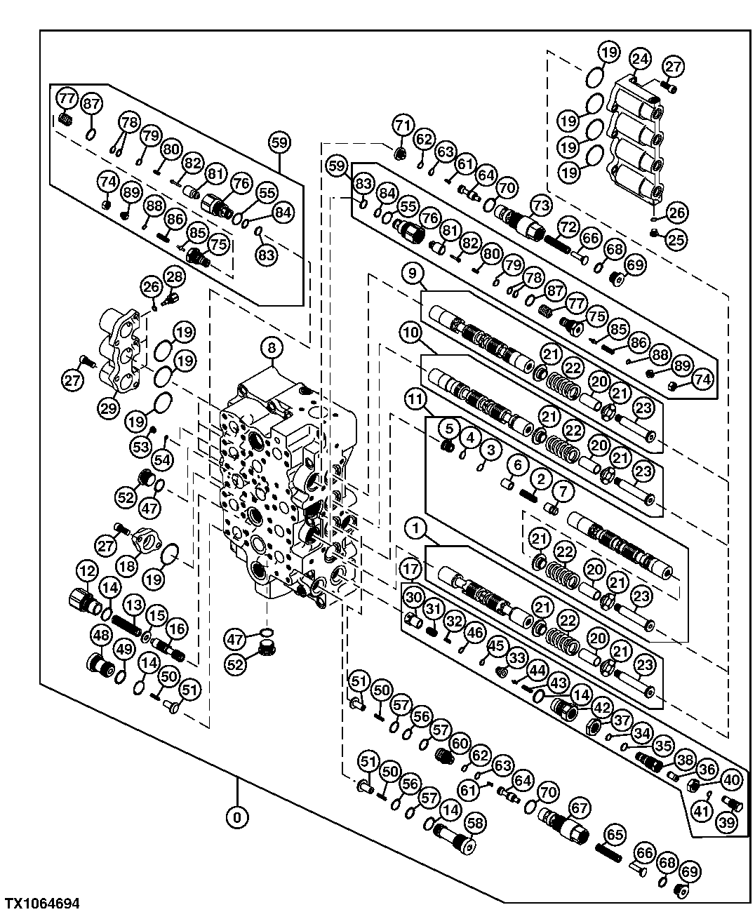 Control Valve Body and Spools (4 Spool Side)