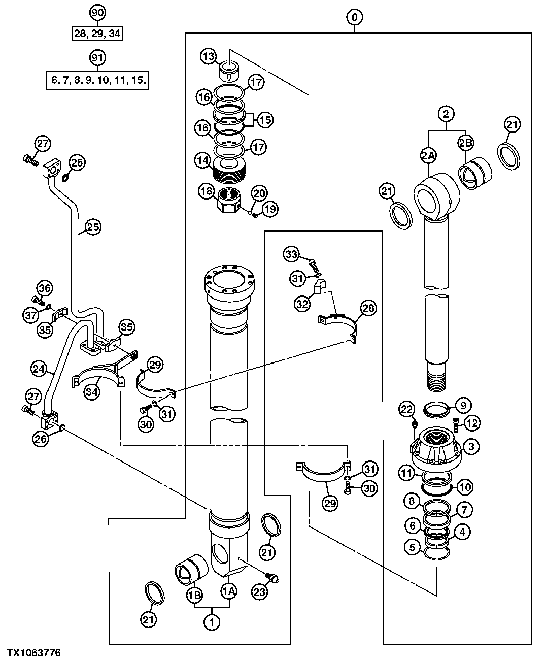 Left Boom Cylinder, 7.1 m And 8.4 m, Components