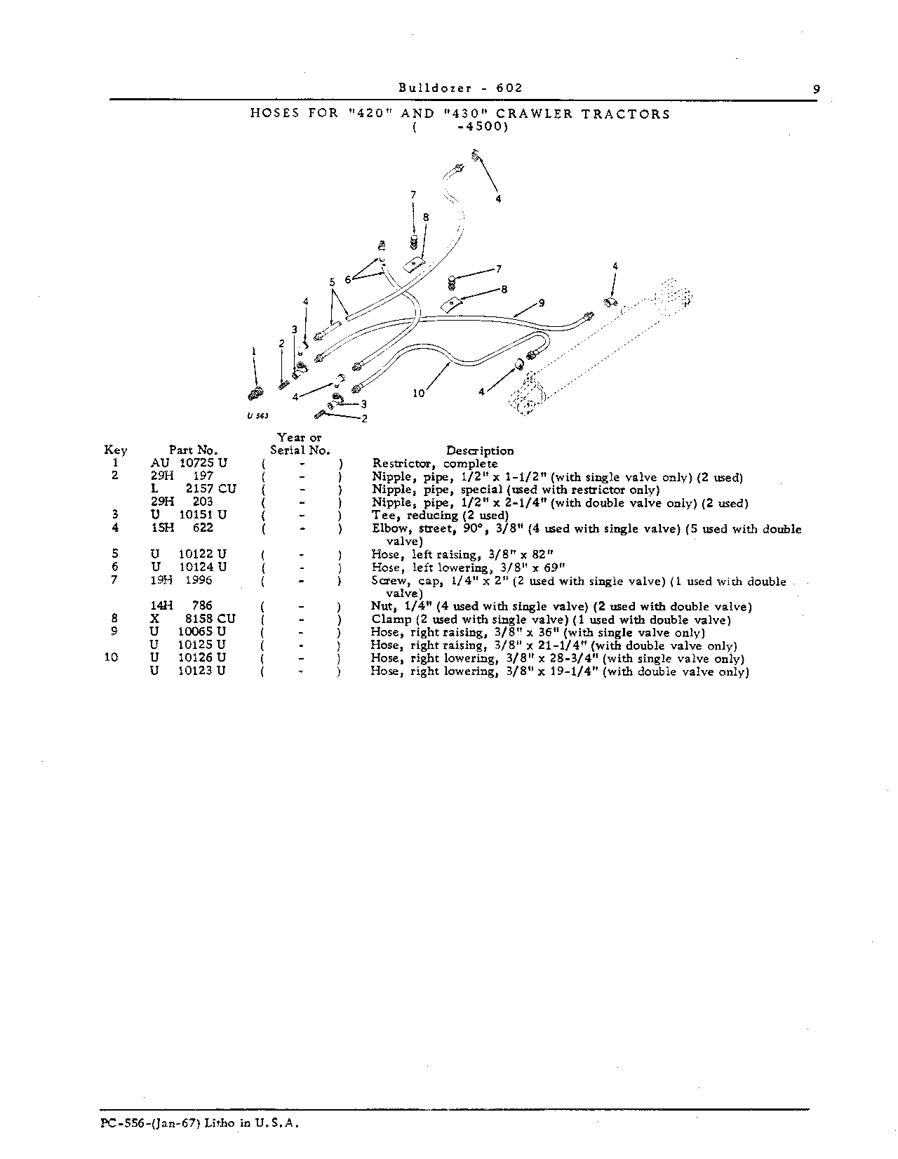 Hoses for "420" and "430" Crawler Tractors ( -4500)