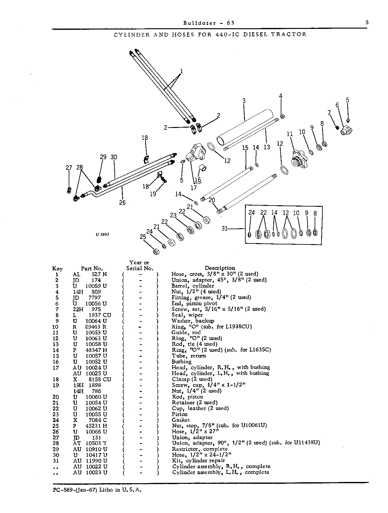 Cylinders and Hoses for 440-IC Diesel Tractor