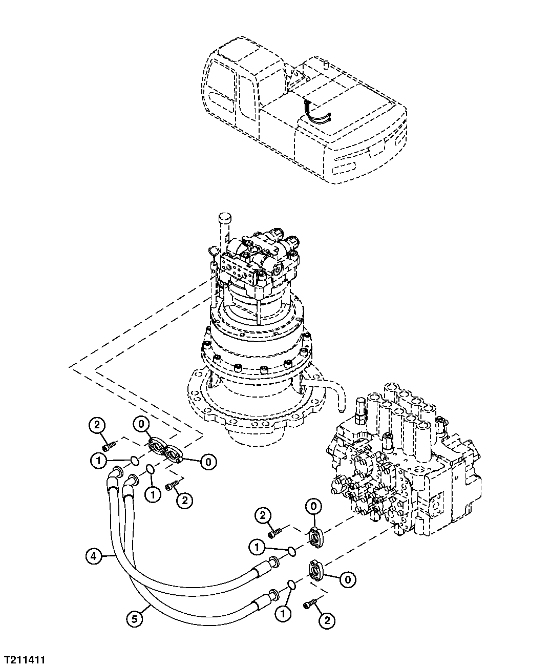 CONTROL VALVE HYDRAULIC LINES (CONTROL VALVE TO SWING MOTOR)