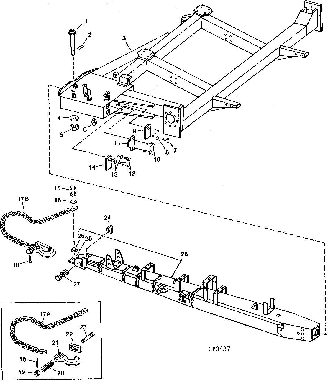 HITCH BEAM, AXLE FRAME, AND SAFETY CHAIN (610601 - )