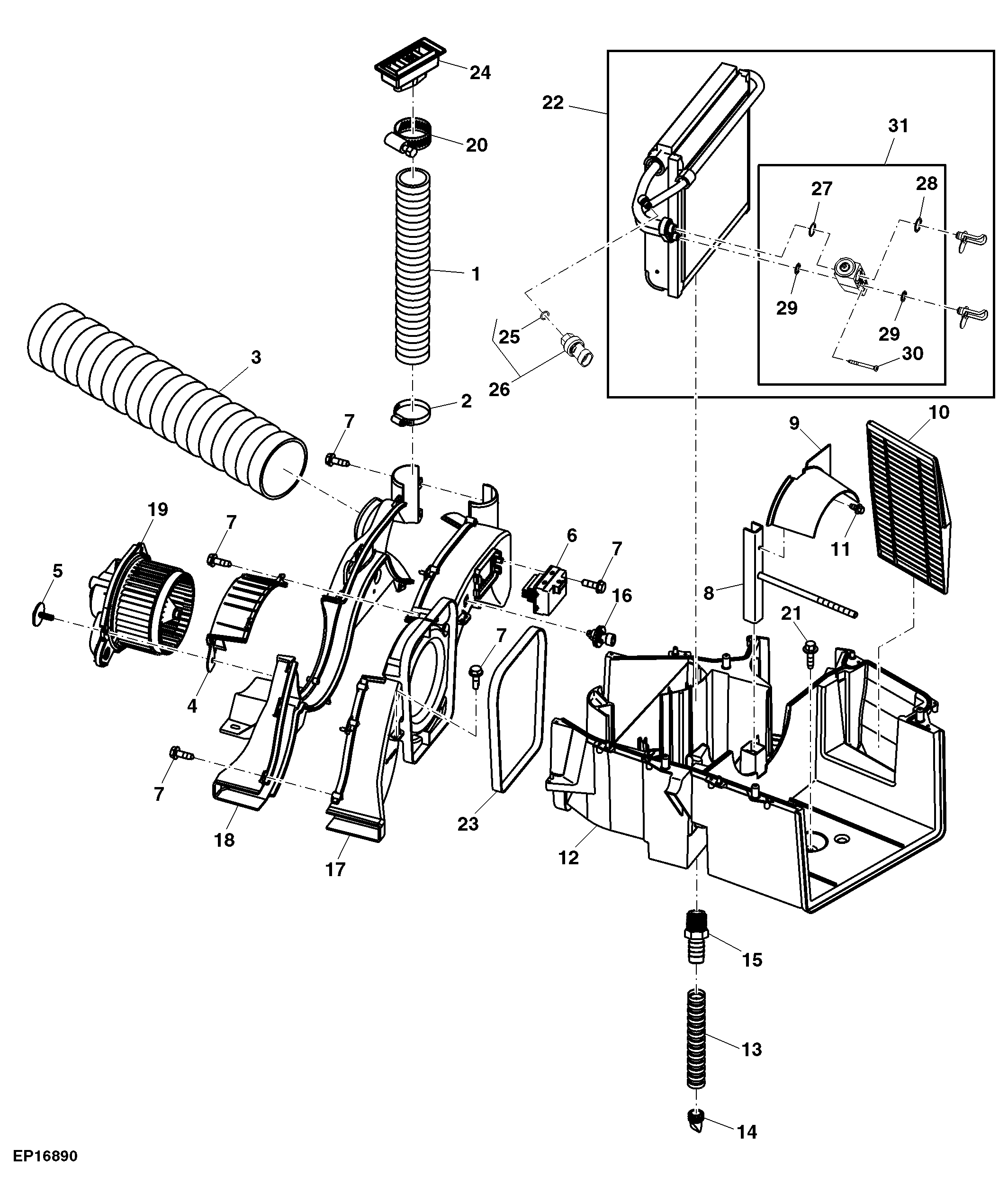 Air Conditioning, Heater Housing and Filters, Lower