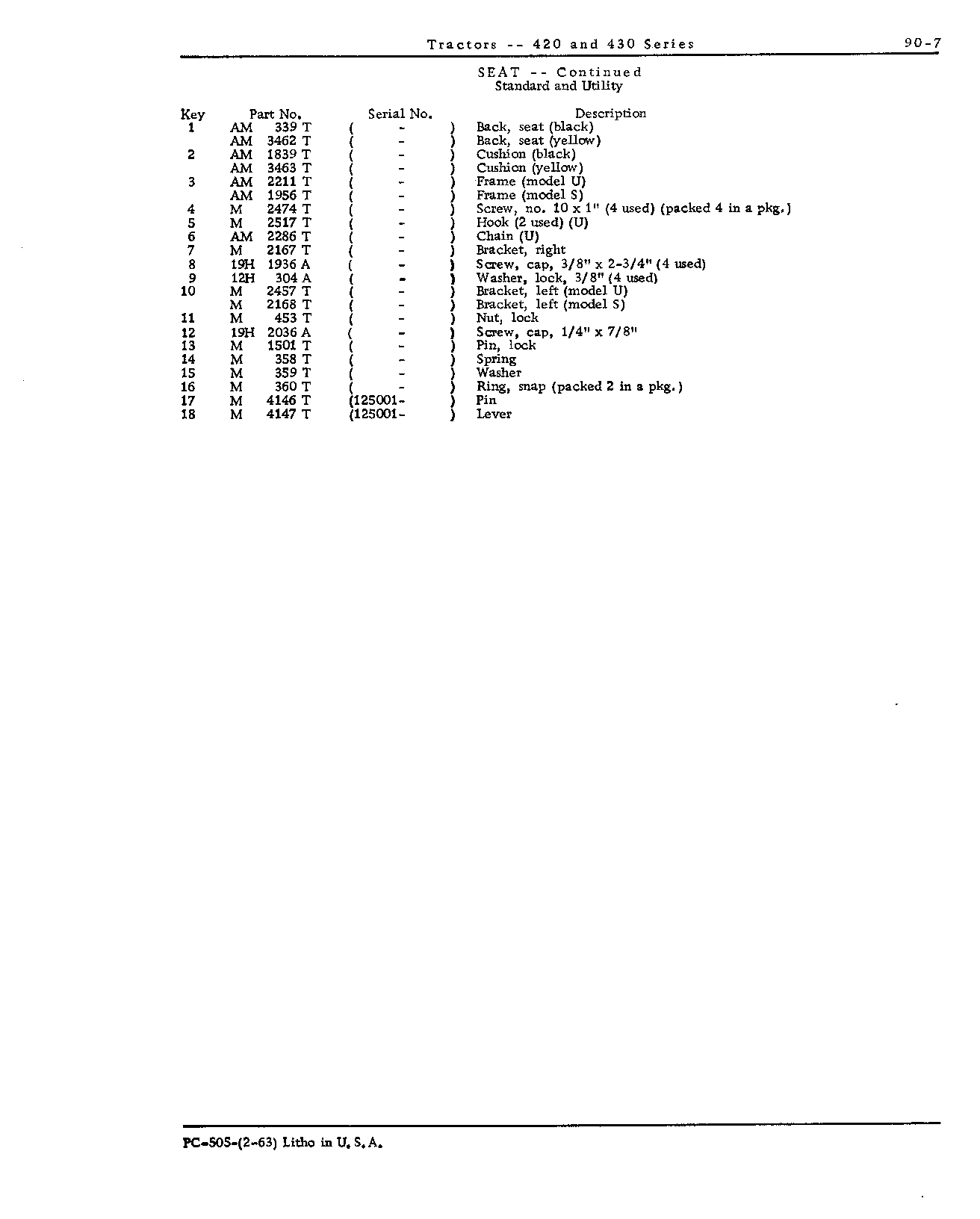 Frame, seat (S and U) (Continued)