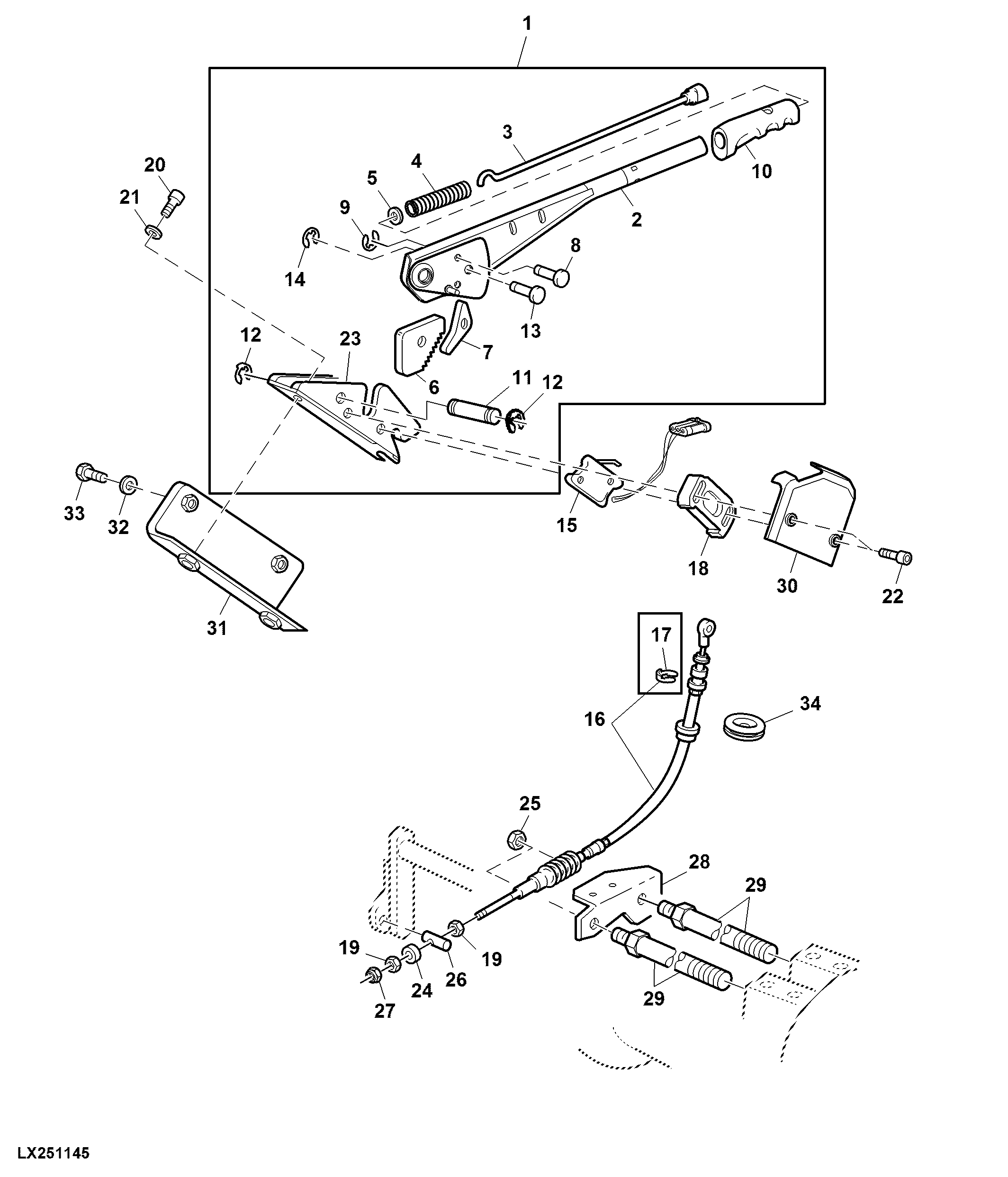 HANDBRAKE, BOWDEN CABLE (OPEN OPERATORS STATION)