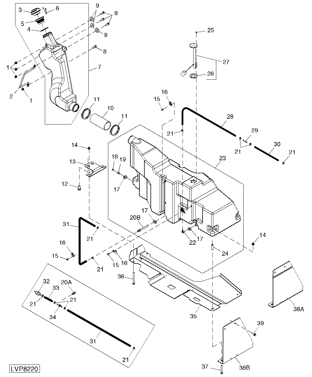 FUEL TANK AND HOSES (ISOLATED OPEN OPERATOR STATION / CAB)