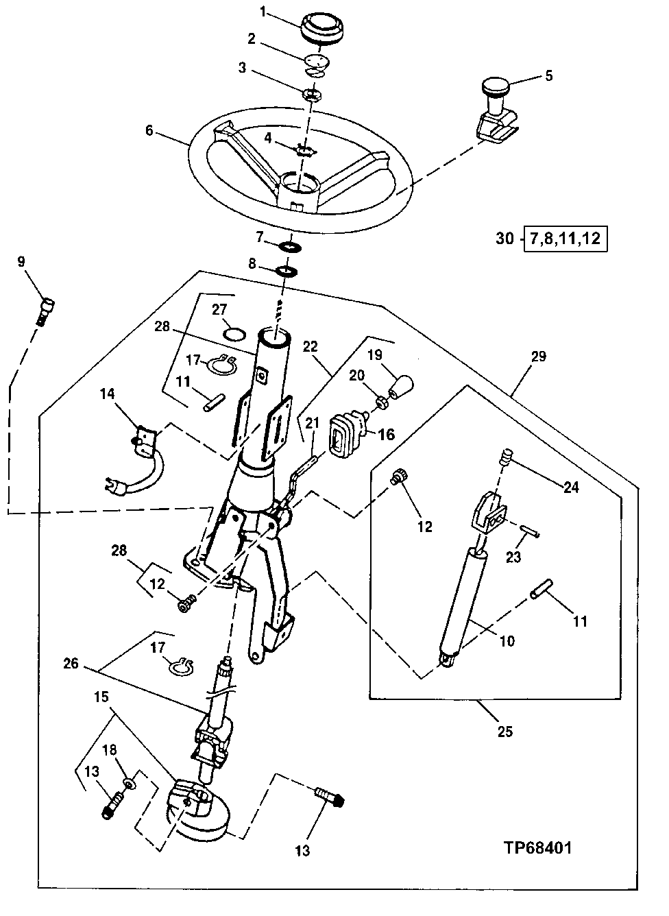 STEERING WHEEL, COLUMN AND LINKAGE (SN. -590067)
