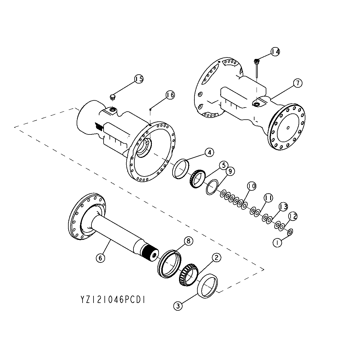 YZ121046 AXLE HOUSING AND SHAFT(1400) FRONT(748H);CODE D4 - ORDER CODE 1414